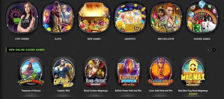 casino games and slots at 888 Casino