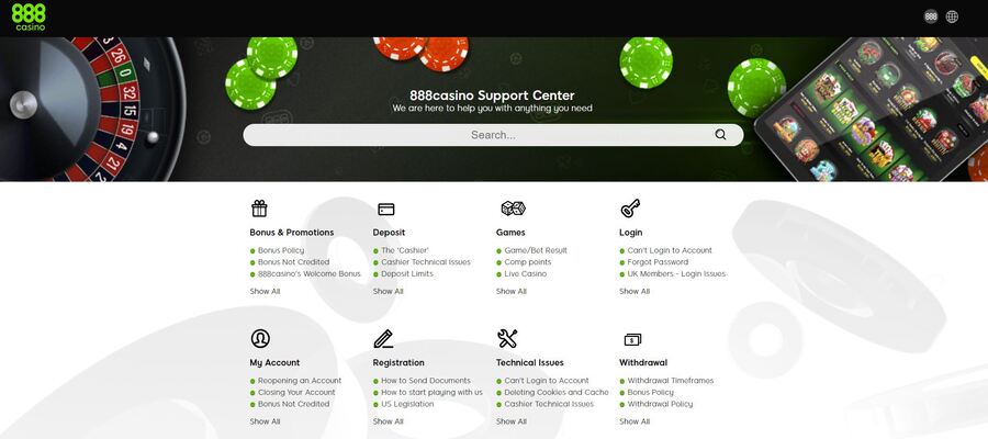 888 Casino support center