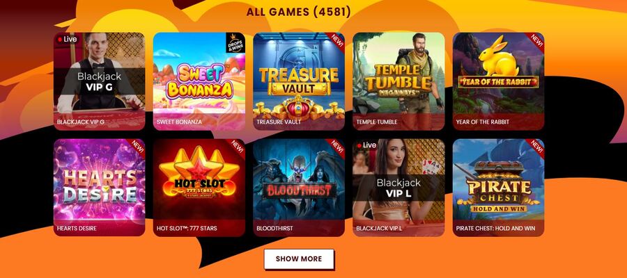The casino games at Amok Casino