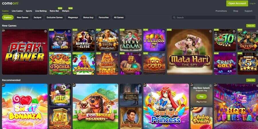 ComeOn Casino games