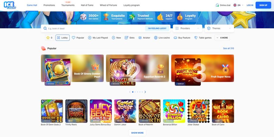 Ice Casino games lobby