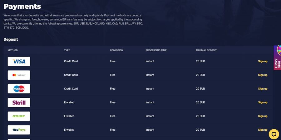 payment methods at Joo Casino