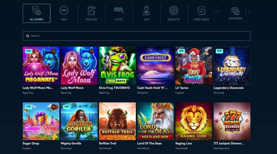 Oshi Casino games page