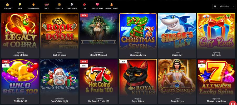 Cobra Casino games lobby