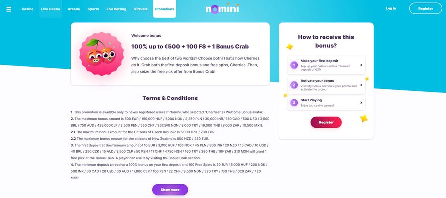 Nomini casino bonuses
