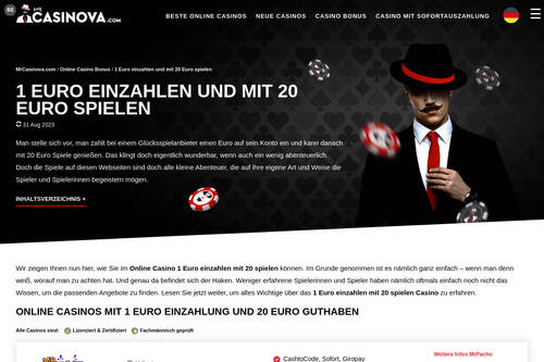 1 Euro einzahlen und mit 20 Euro spielen