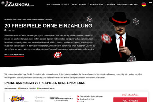20 Freispiele ohne Einzahlung