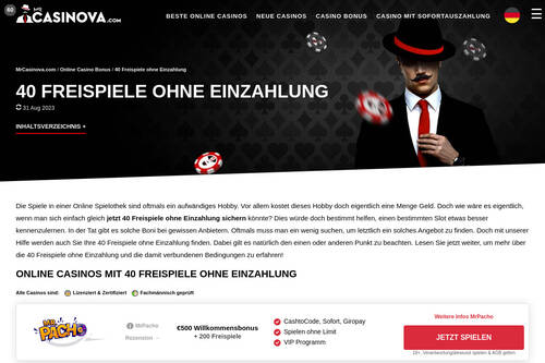 40 Freispiele ohne Einzahlung